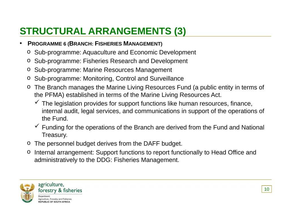 PRESENTATION TO THE PORTFOLIO COMMITTEE ON 8 - slide 10 of 67