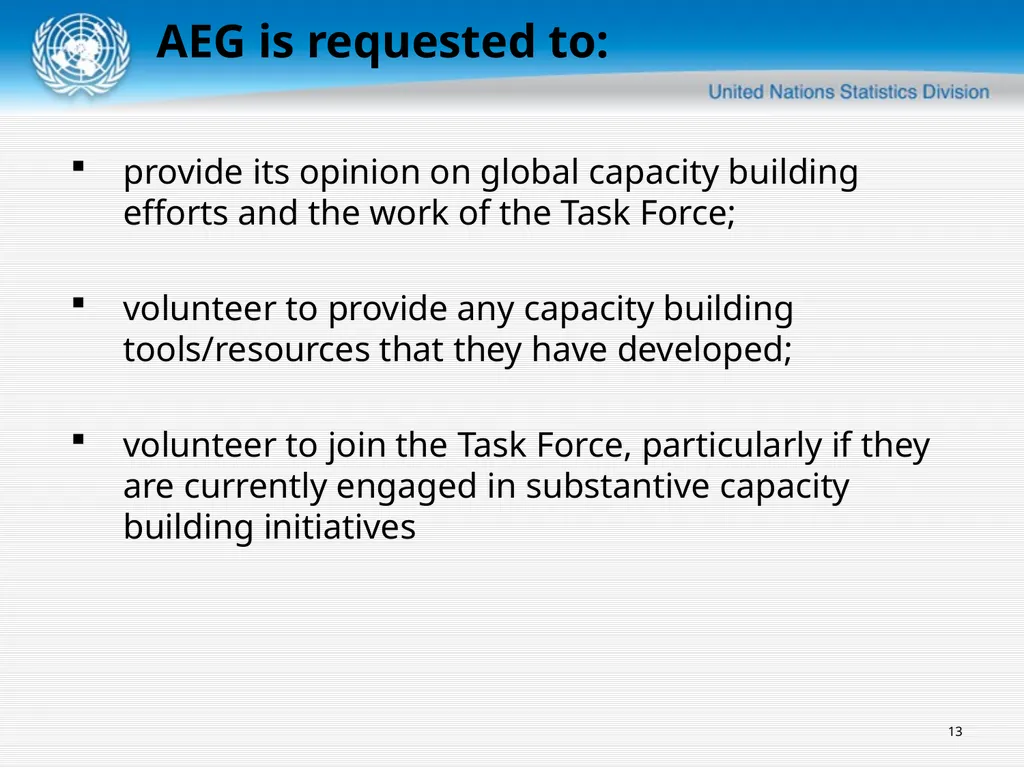 United Nations Statistics Division ISWGNA Task - slide 13 of 14