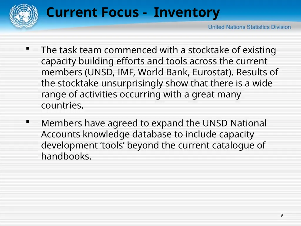 United Nations Statistics Division ISWGNA Task - slide 9 of 14