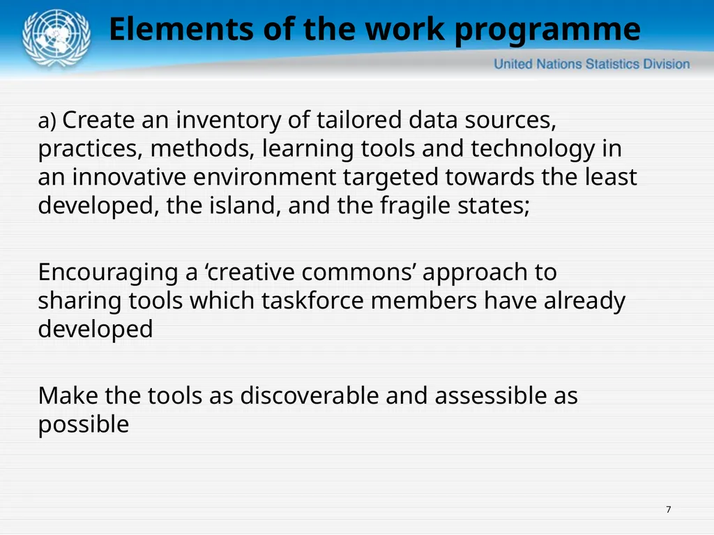 United Nations Statistics Division ISWGNA Task - slide 7 of 14