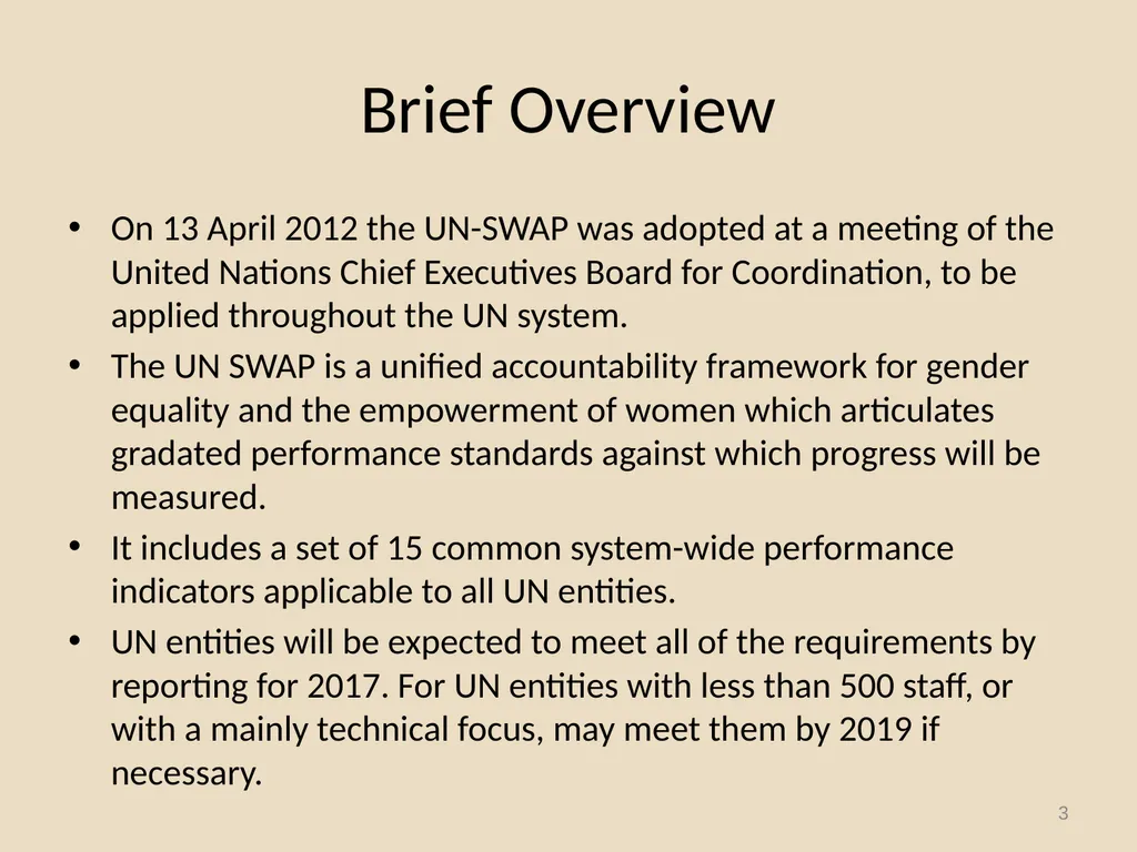 System-wide Action Plan for implementation of the - slide 3 of 30