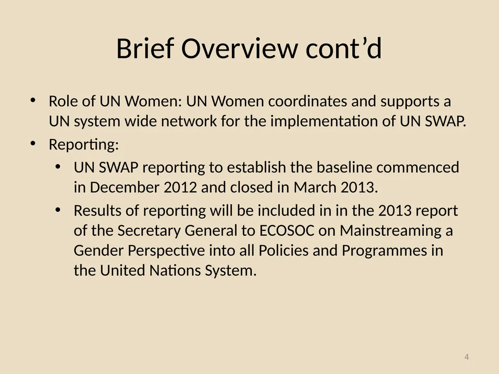 System-wide Action Plan for implementation of the - slide 4 of 30