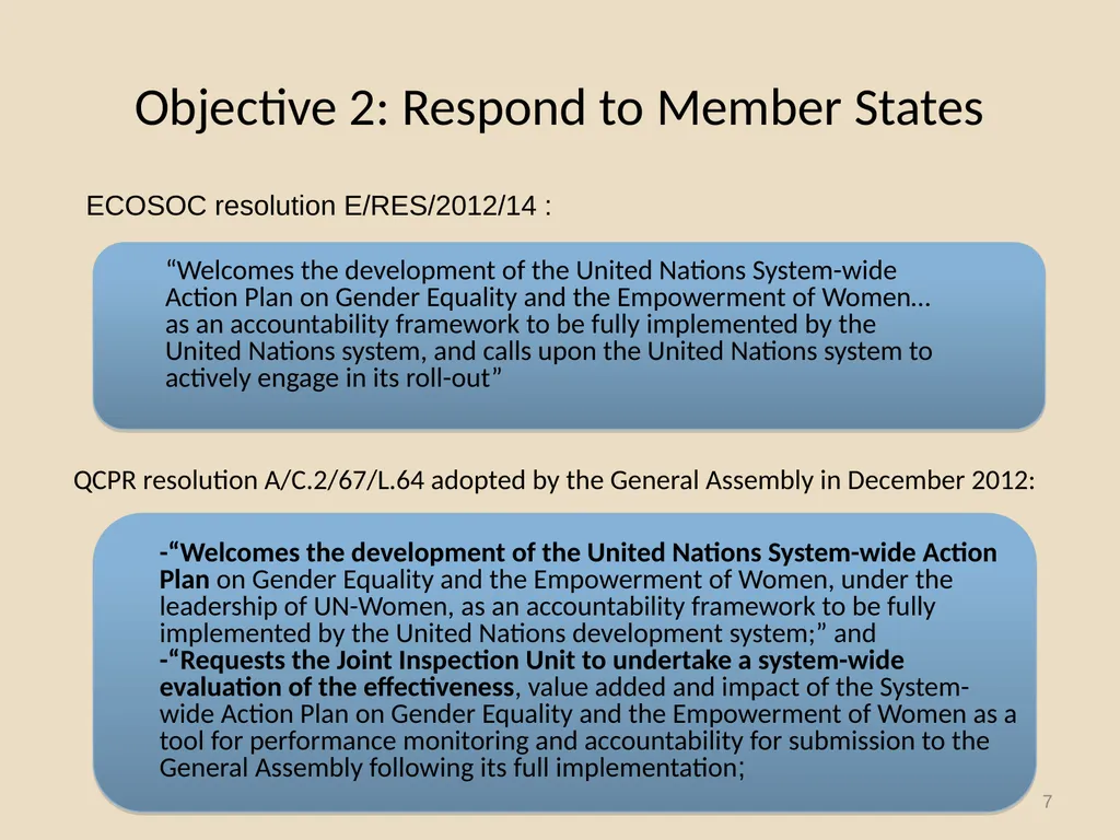 System-wide Action Plan for implementation of the - slide 7 of 30