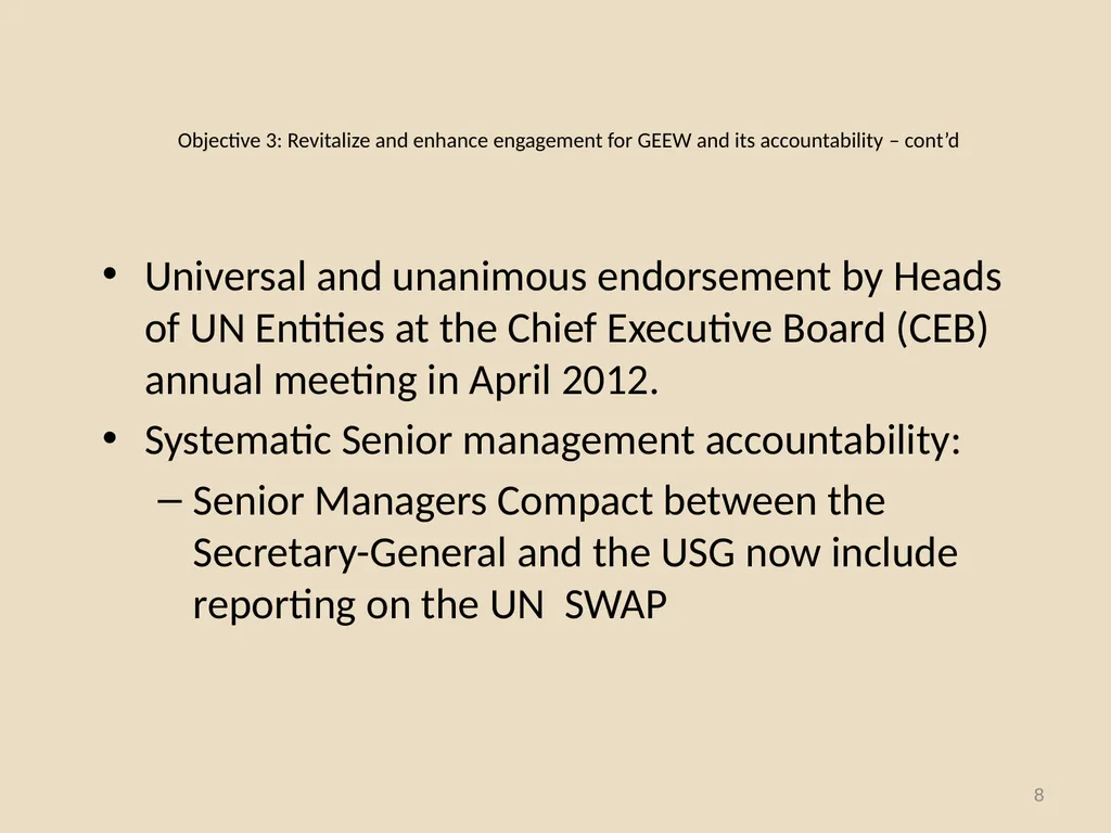 System-wide Action Plan for implementation of the - slide 8 of 30