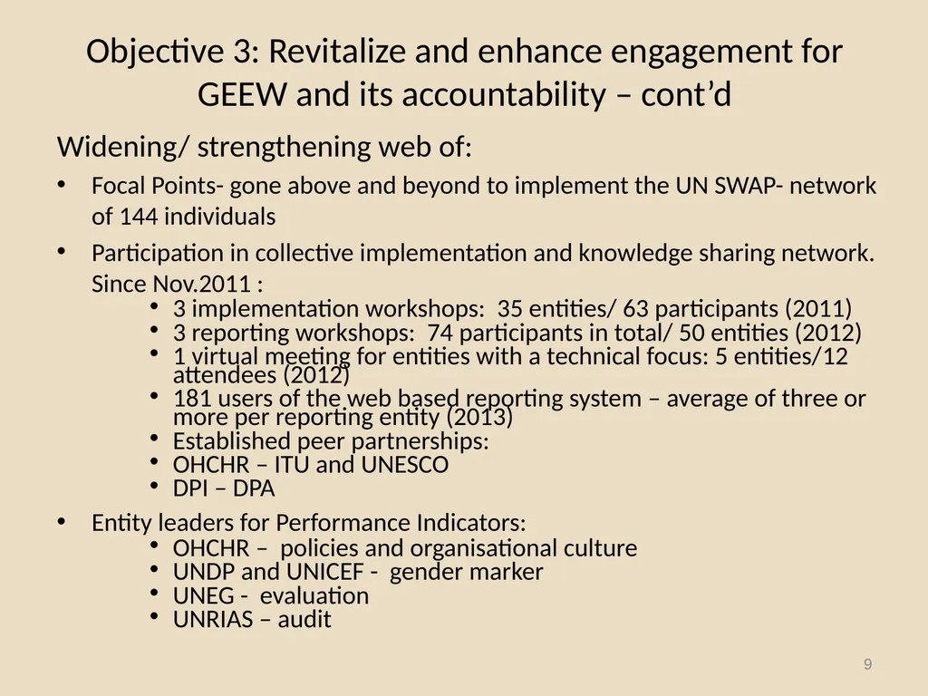 System-wide Action Plan for implementation of the - slide 9 of 30