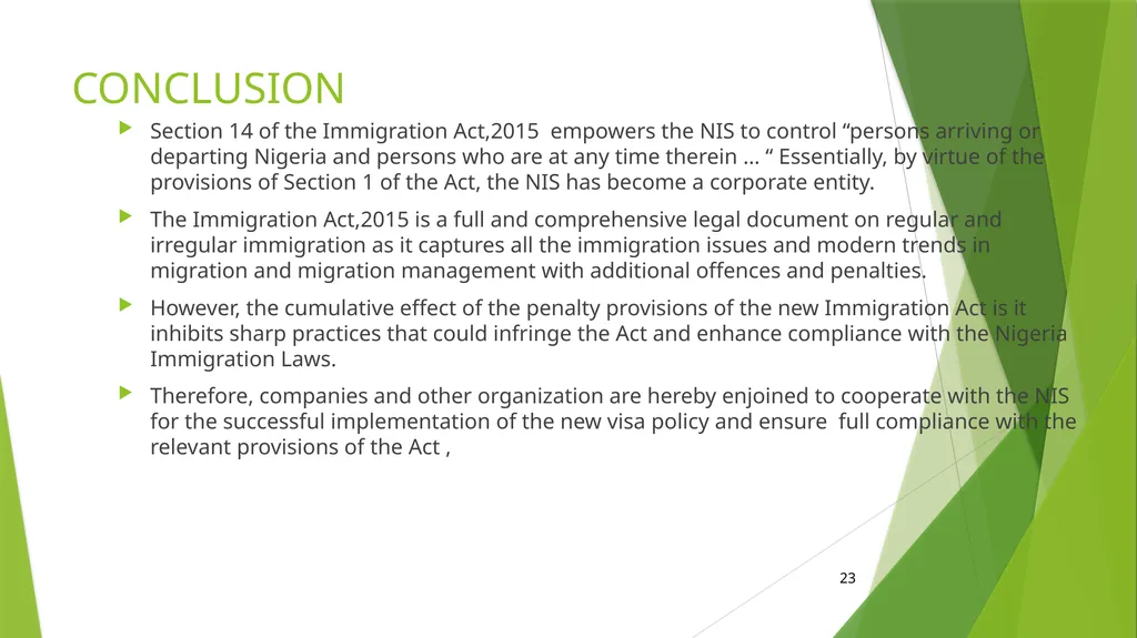 NIGERIAN IMMIGRATION POLICY BEING A PRESENTATION - slide 23 of 23