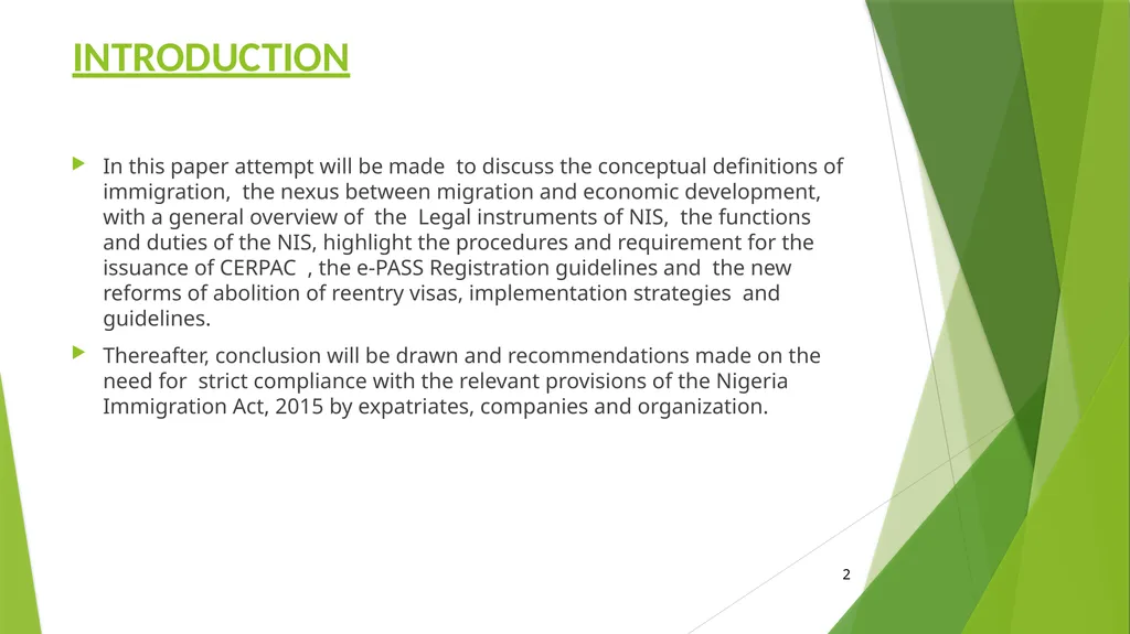 NIGERIAN IMMIGRATION POLICY BEING A PRESENTATION - slide 2 of 23
