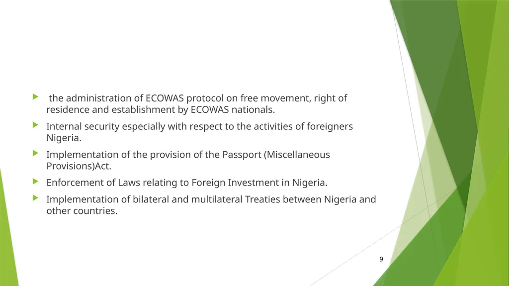 NIGERIAN IMMIGRATION POLICY BEING A PRESENTATION - slide 9 of 23