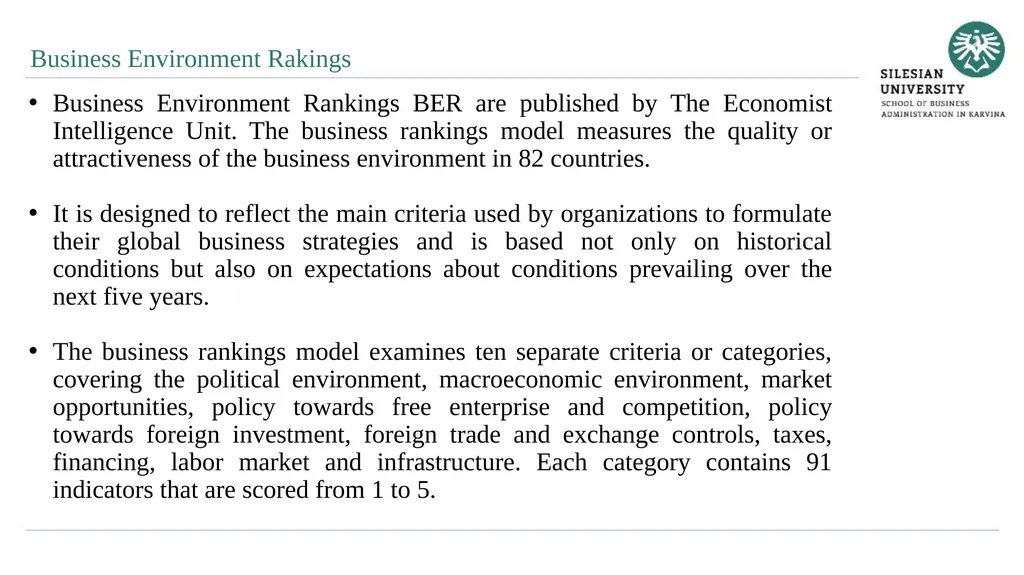 Evaluation of Quality of Business Environment 10. - slide 15 of 27