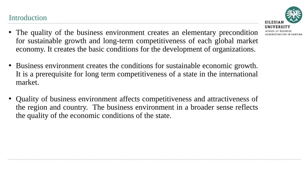 Evaluation of Quality of Business Environment 10. - slide 2 of 27