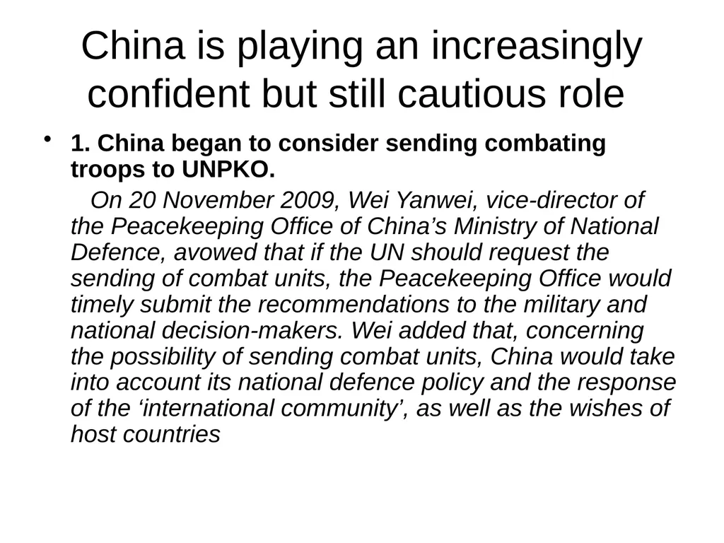 China’s UN Peacekeeping Operations ---Policy - slide 28 of 34