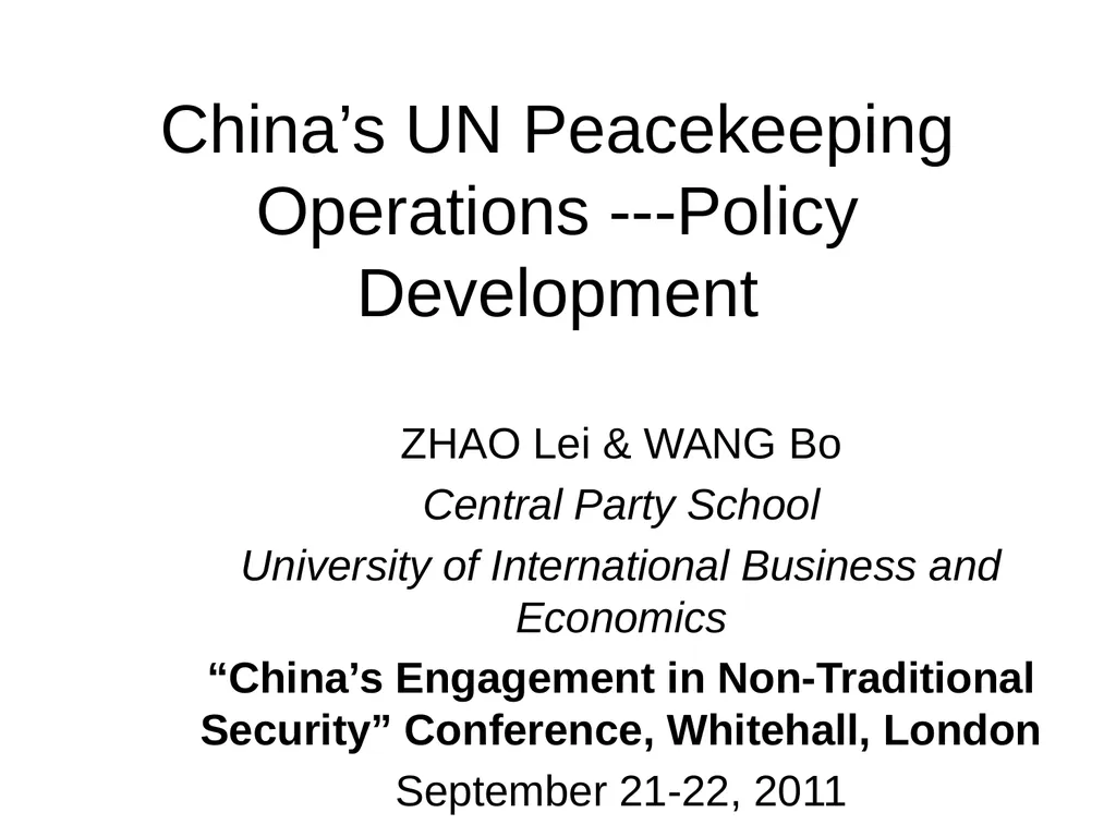 China’s UN Peacekeeping Operations ---Policy - slide 1 of 34