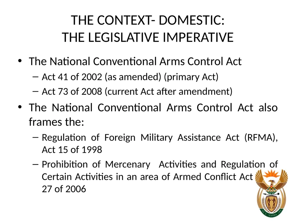 NATIONAL CONVENTIONAL ARMS CONTROL COMMITTEE - slide 10 of 39