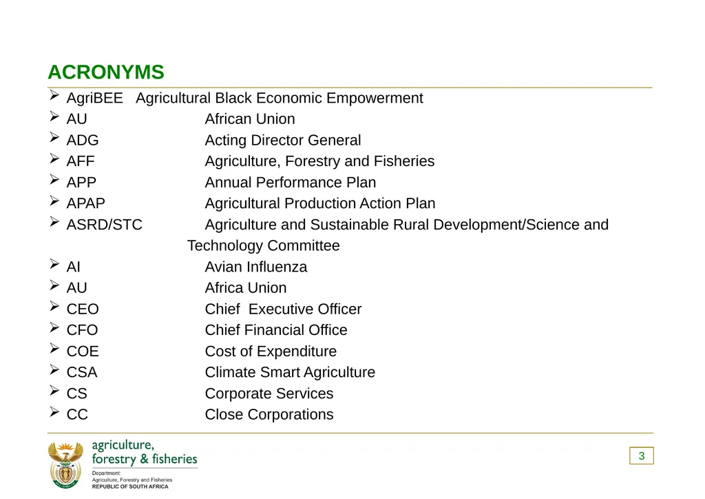 PRESENTATION TO THE PORTFOLIO COMMITTEE OF - slide 3 of 82