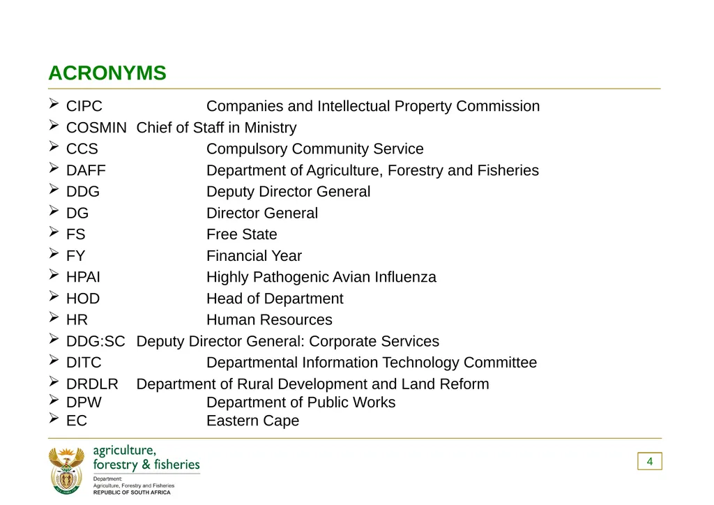 PRESENTATION TO THE PORTFOLIO COMMITTEE OF - slide 4 of 82