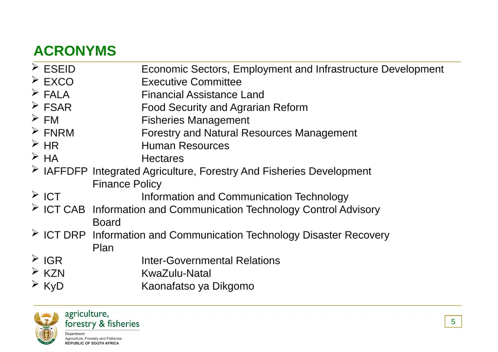 PRESENTATION TO THE PORTFOLIO COMMITTEE OF - slide 5 of 82
