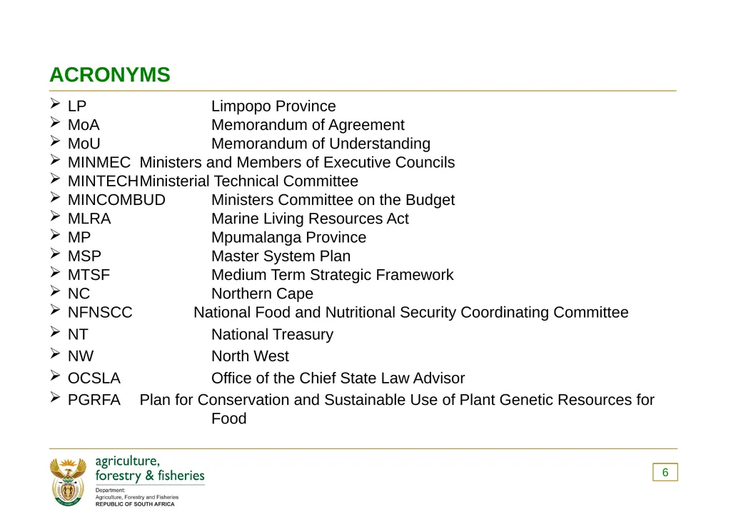 PRESENTATION TO THE PORTFOLIO COMMITTEE OF - slide 6 of 82