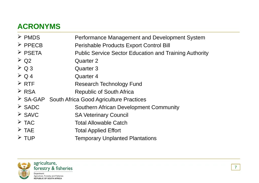 PRESENTATION TO THE PORTFOLIO COMMITTEE OF - slide 7 of 82