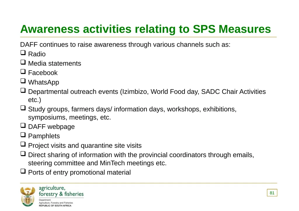 PRESENTATION TO THE PORTFOLIO COMMITTEE OF - slide 81 of 82