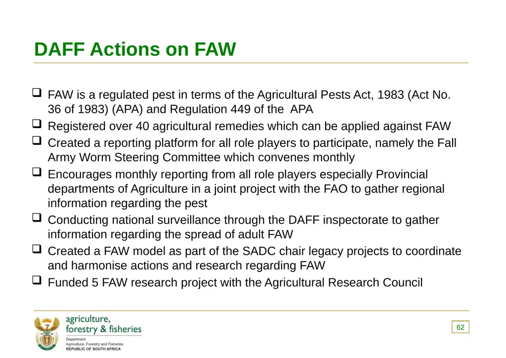 PRESENTATION TO THE PORTFOLIO COMMITTEE OF - slide 62 of 82