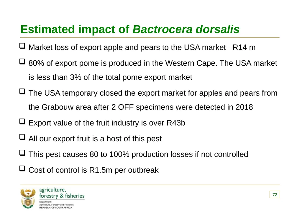 PRESENTATION TO THE PORTFOLIO COMMITTEE OF - slide 72 of 82