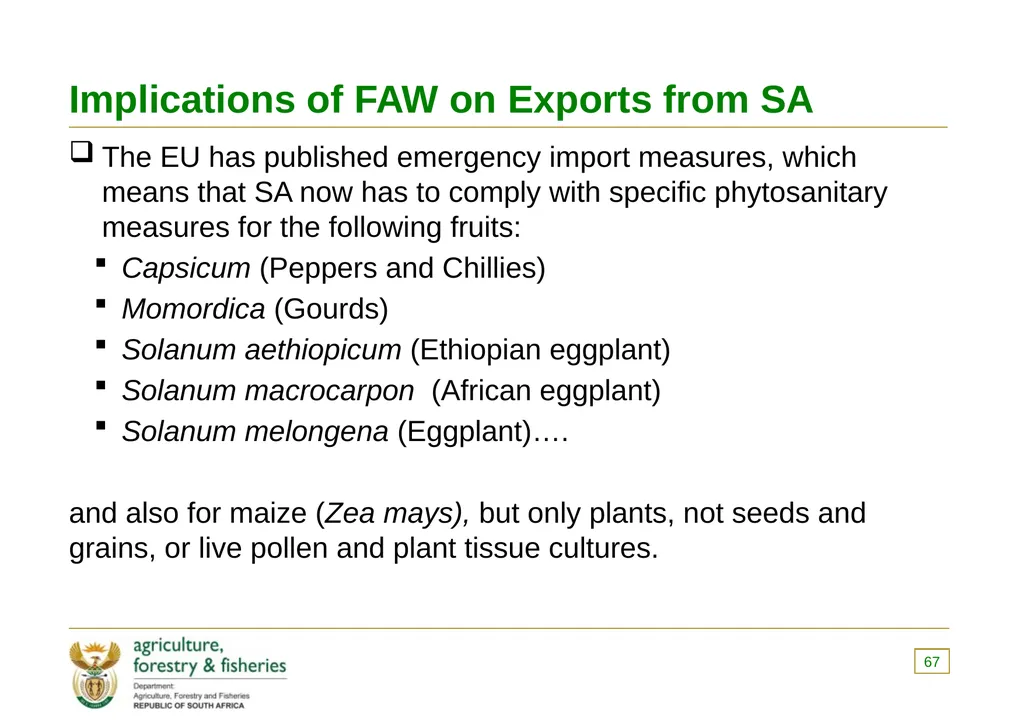 PRESENTATION TO THE PORTFOLIO COMMITTEE OF - slide 67 of 82