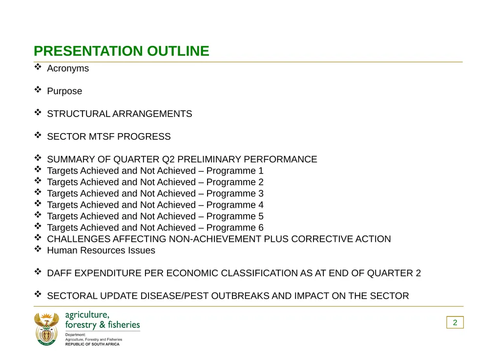 PRESENTATION TO THE PORTFOLIO COMMITTEE OF - slide 2 of 82
