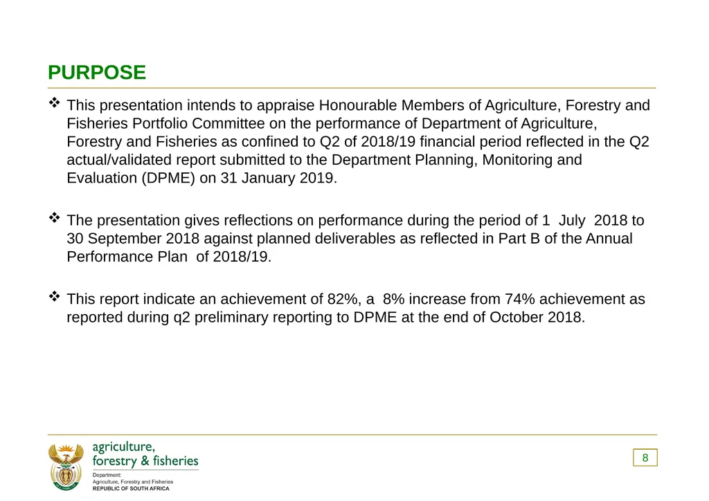 PRESENTATION TO THE PORTFOLIO COMMITTEE OF - slide 8 of 82