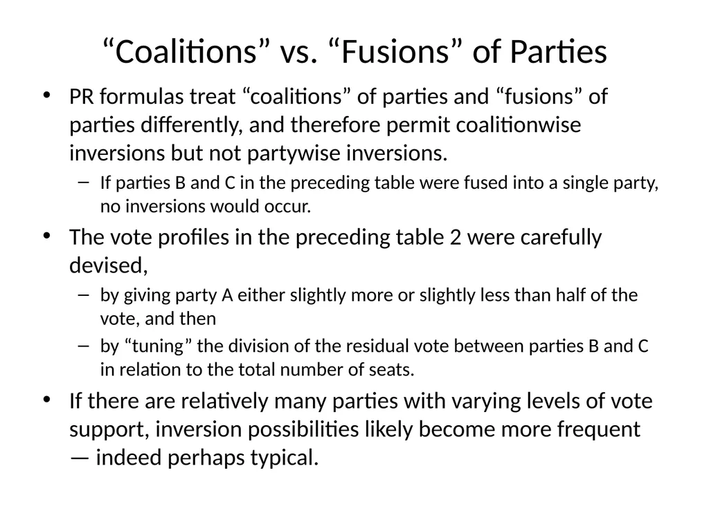ELECTION INVERSIONS UNDER PROPORTIONAL - slide 14 of 23