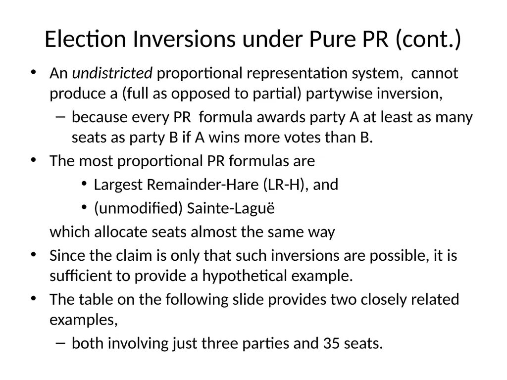 ELECTION INVERSIONS UNDER PROPORTIONAL - slide 11 of 23