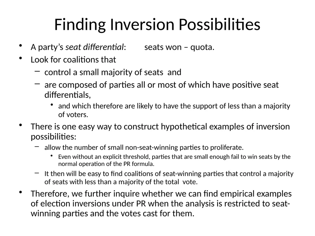 ELECTION INVERSIONS UNDER PROPORTIONAL - slide 15 of 23