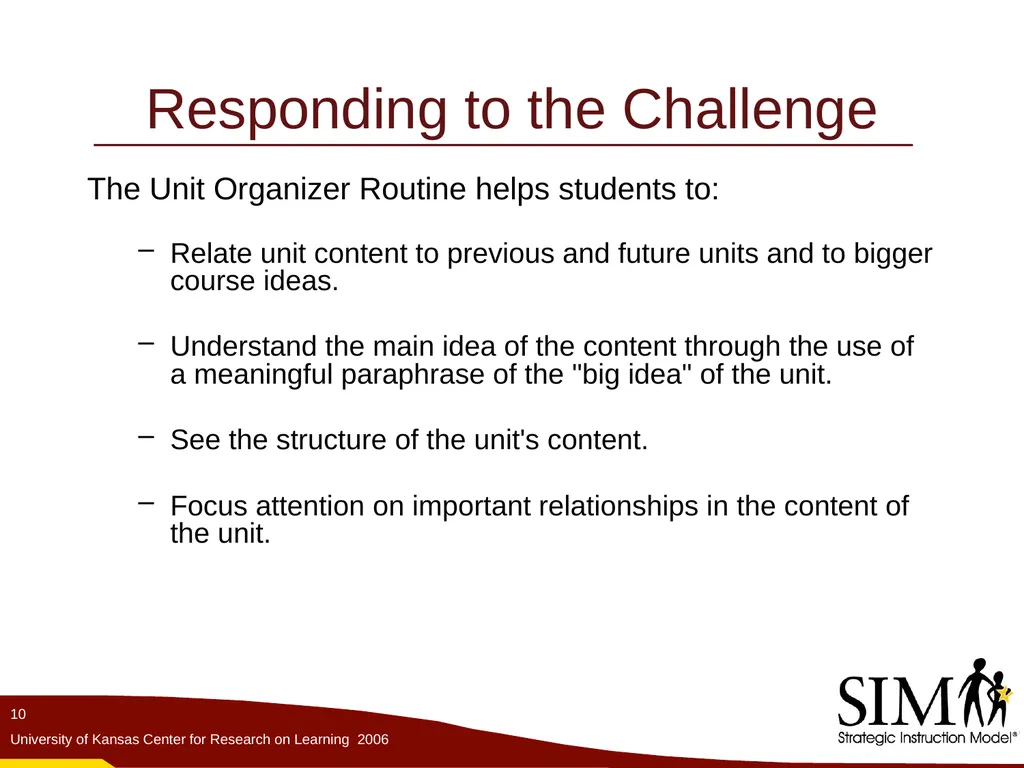 The Unit Organizer Routine The Content Enhancement - slide 10 of 56