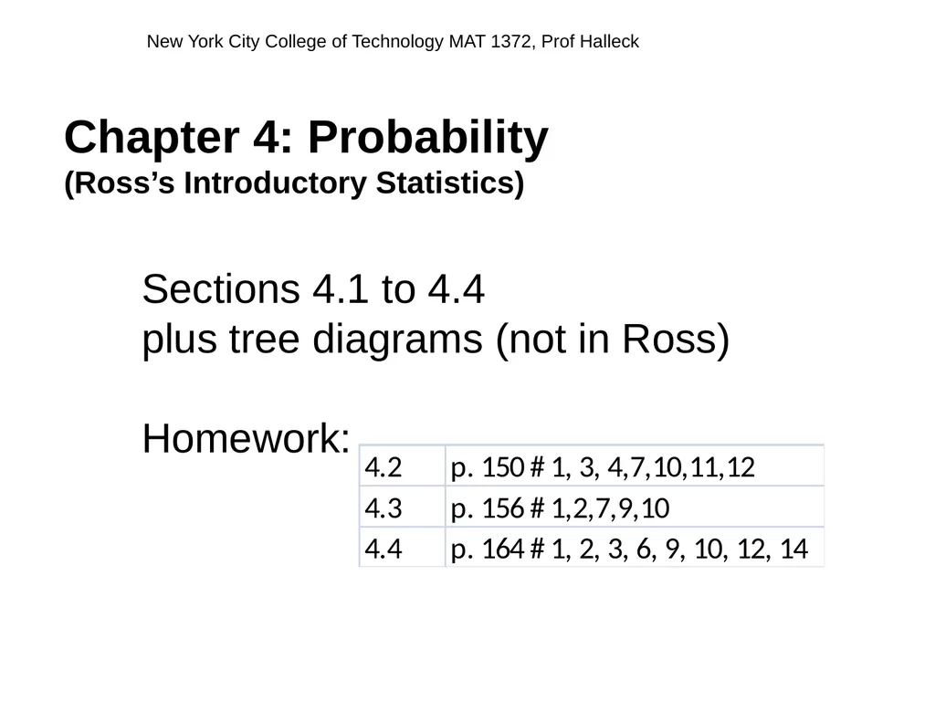Chapter 4: Probability (Ross’s Introductory - slide 1 of 24