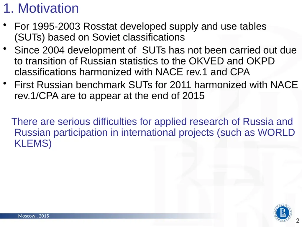 The Problems of Constructing Time Series of - slide 2 of 18