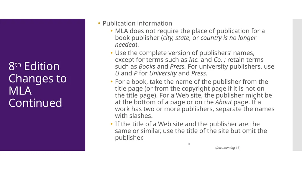 MLA Style 8th Edition The Basics The University of - slide 14 of 49