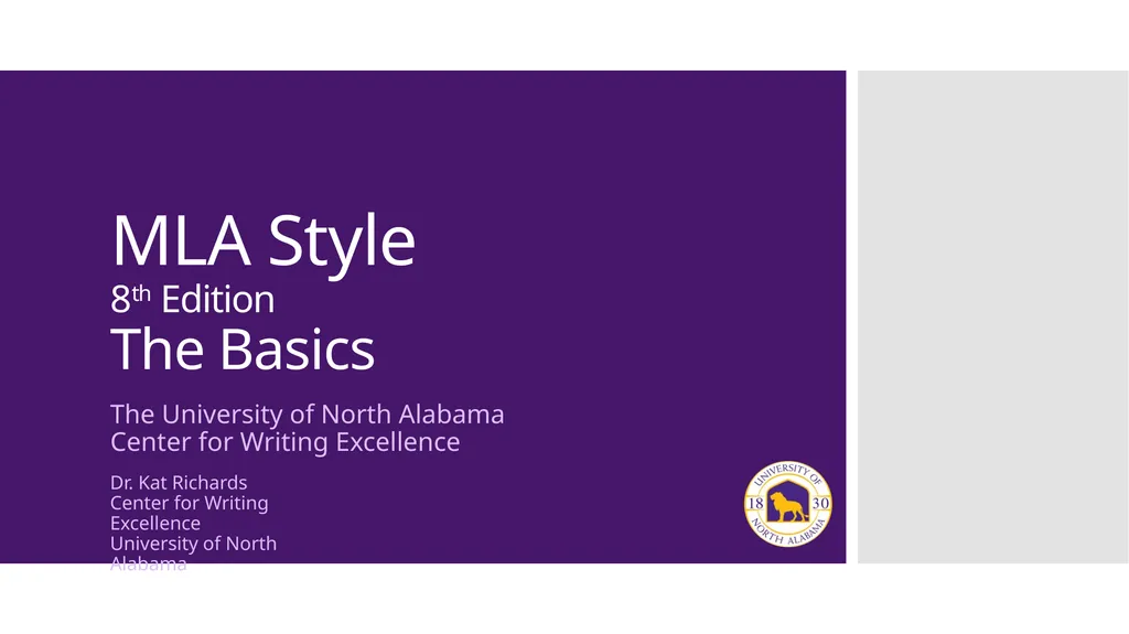 MLA Style 8th Edition The Basics The University of - slide 1 of 49