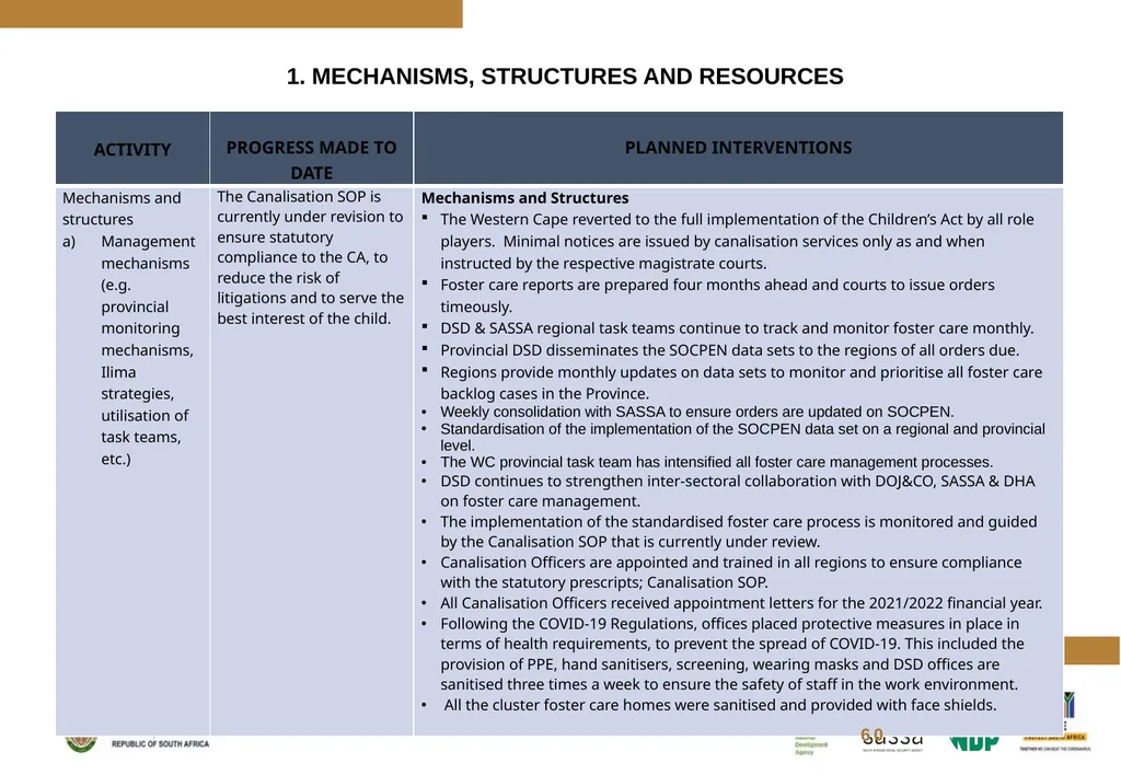FOSTER CARE PROGRESS REPORT ON THE IMPLEMENTATION - slide 54 of 77