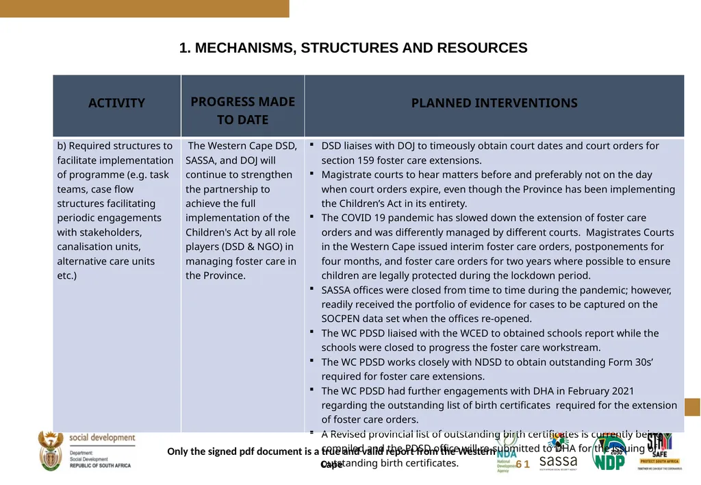 FOSTER CARE PROGRESS REPORT ON THE IMPLEMENTATION - slide 55 of 77