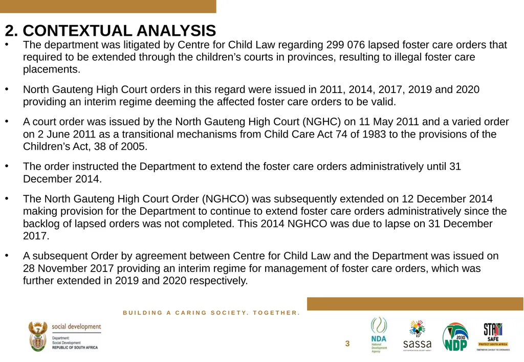 FOSTER CARE PROGRESS REPORT ON THE IMPLEMENTATION - slide 4 of 77