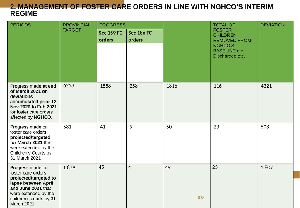 FOSTER CARE PROGRESS REPORT ON THE IMPLEMENTATION - slide 22 of 77