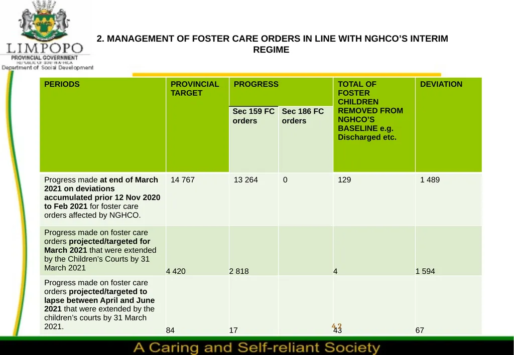 FOSTER CARE PROGRESS REPORT ON THE IMPLEMENTATION - slide 44 of 77