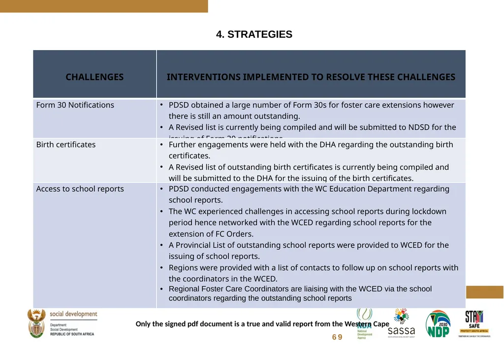 FOSTER CARE PROGRESS REPORT ON THE IMPLEMENTATION - slide 63 of 77