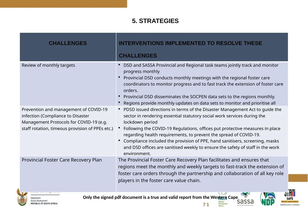 FOSTER CARE PROGRESS REPORT ON THE IMPLEMENTATION - slide 65 of 77