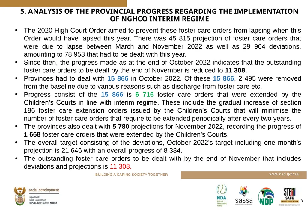 PROGRESS MADE TO MEET THE NORTH GAUTENG HIGH COURT - slide 13 of 72