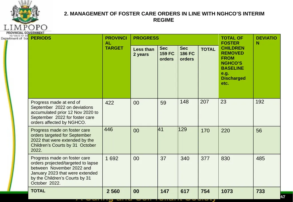 PROGRESS MADE TO MEET THE NORTH GAUTENG HIGH COURT - slide 47 of 72