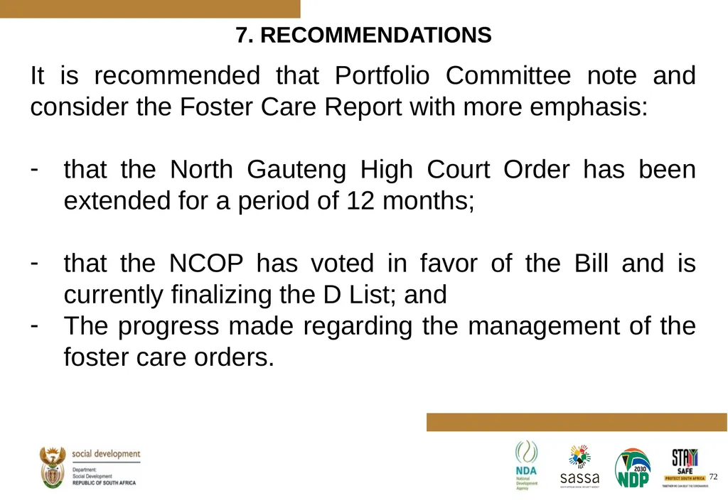 PROGRESS MADE TO MEET THE NORTH GAUTENG HIGH COURT - slide 72 of 72