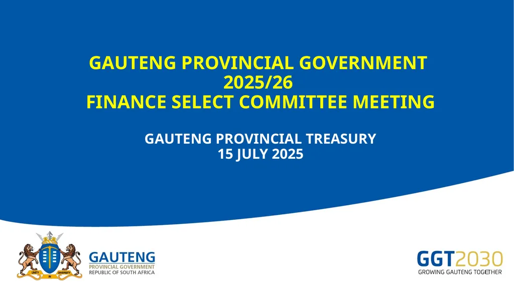 GAUTENG PROVINCIAL GOVERNMENT 2025/26 FINANCE - slide 1 of 17