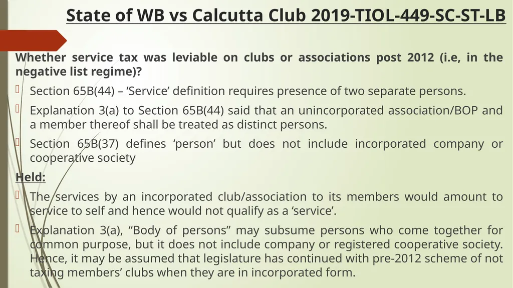 Calcutta Club case - GST implications & Important - slide 9 of 65