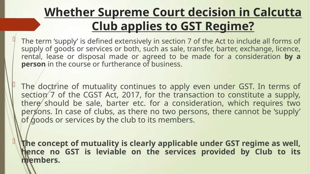 Calcutta Club case - GST implications & Important - slide 12 of 65