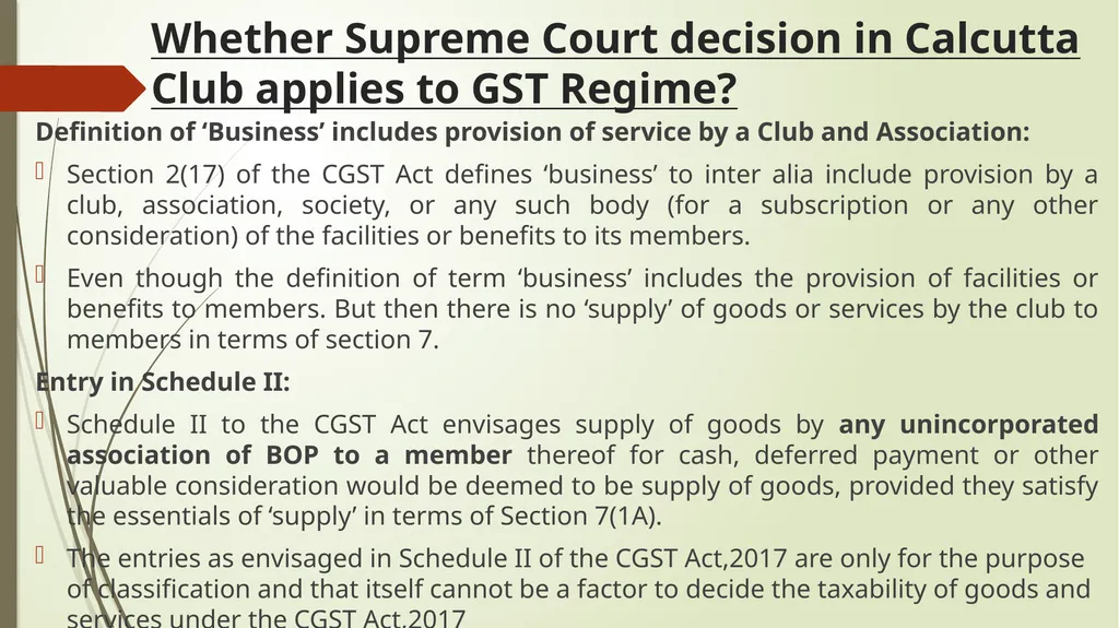 Calcutta Club case - GST implications & Important - slide 13 of 65